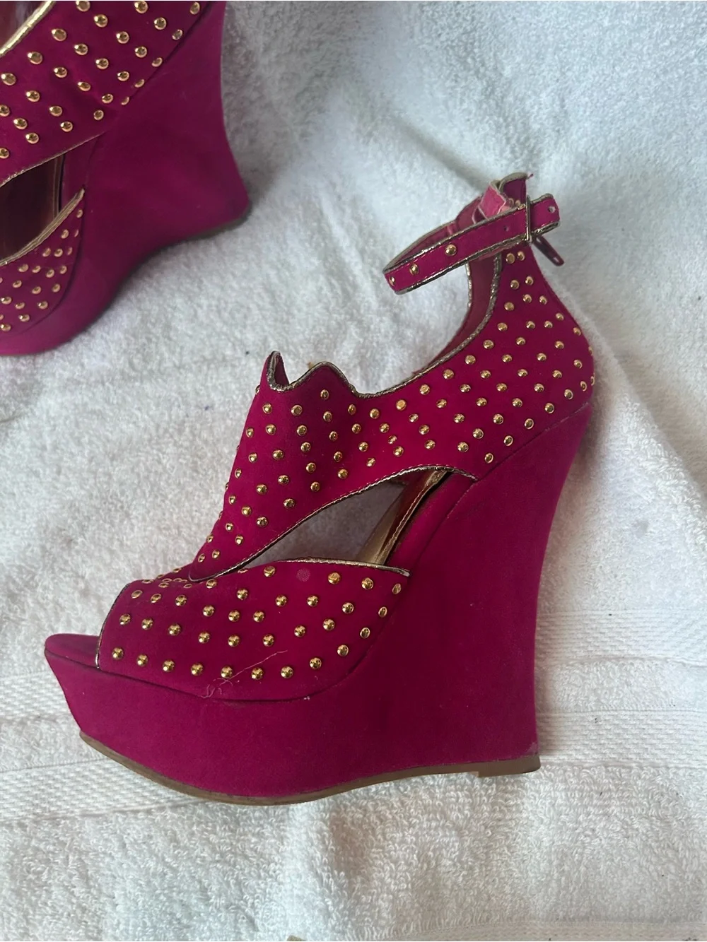 Alba Magenta Studded Wedge Heels with Ankle Strap